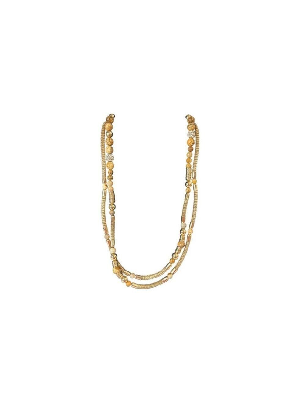 White House Black Market Gold and Beige Beaded Chain Necklace